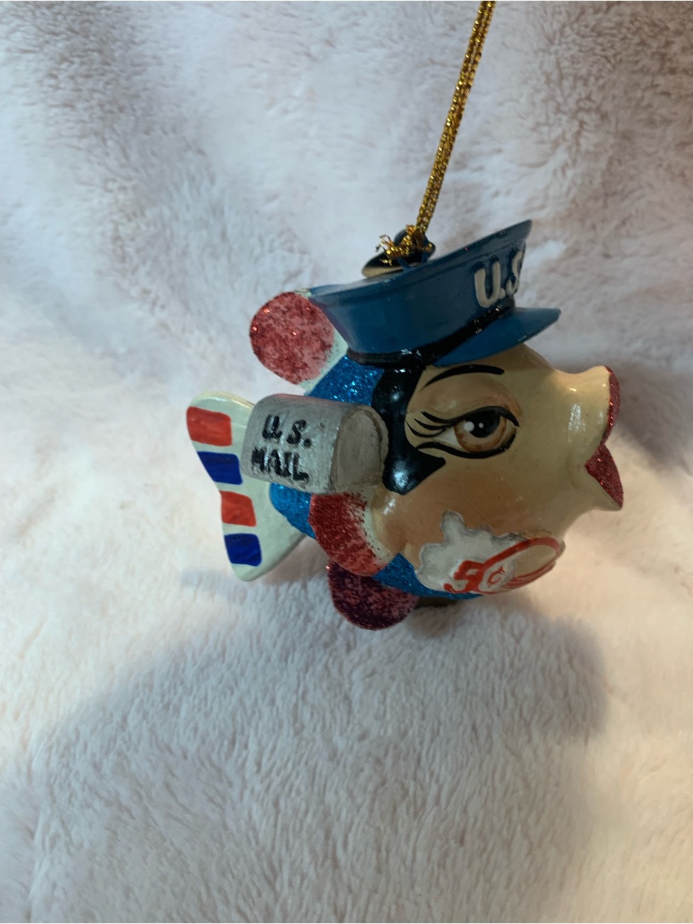 Kathenaur Collection Patriotic Mailbox Fish Ornament - Red, Blue, White, Gold